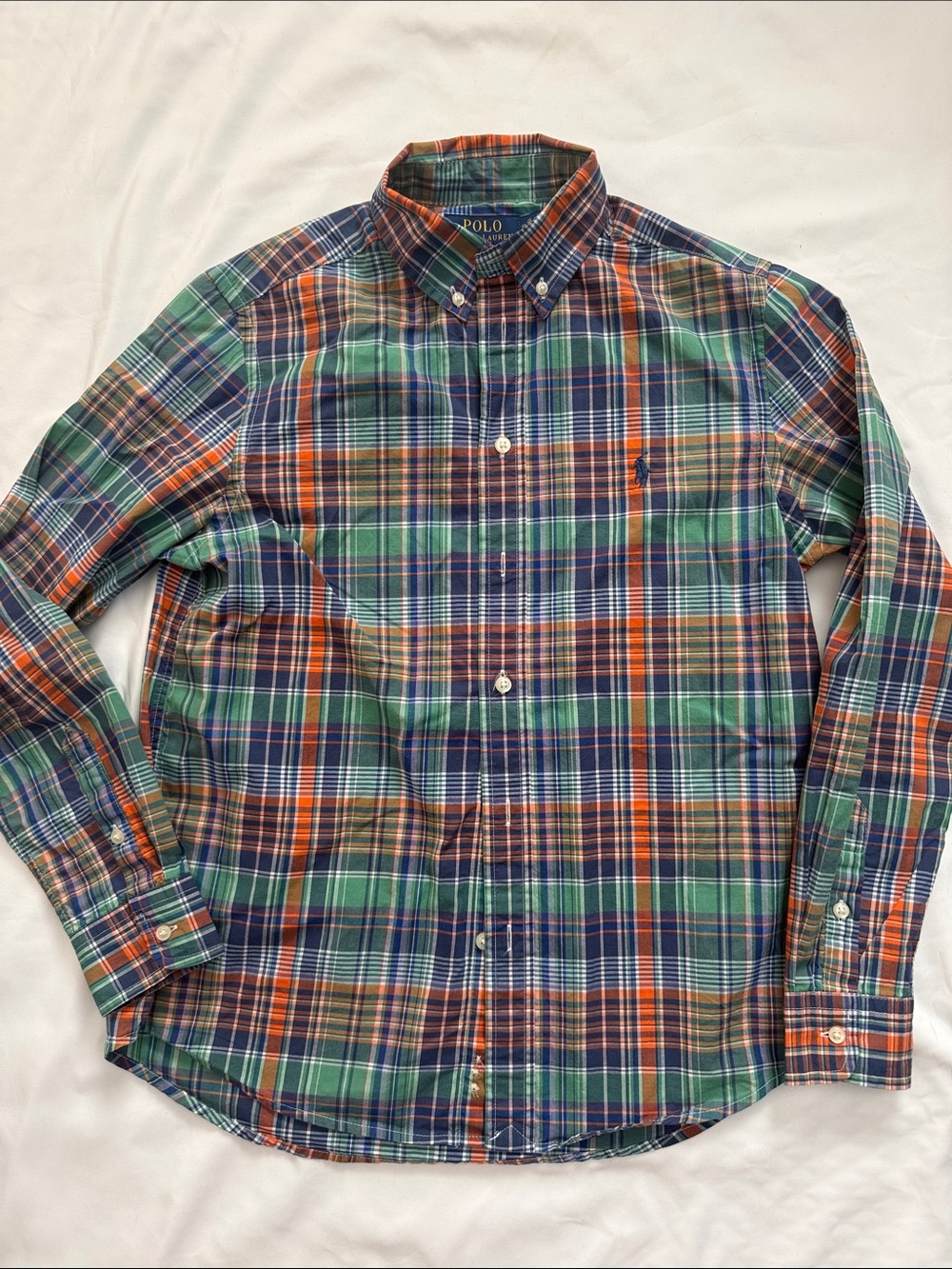 Ralph Lauren Green, Navy & Orange Plaid Button-Down Shirt
